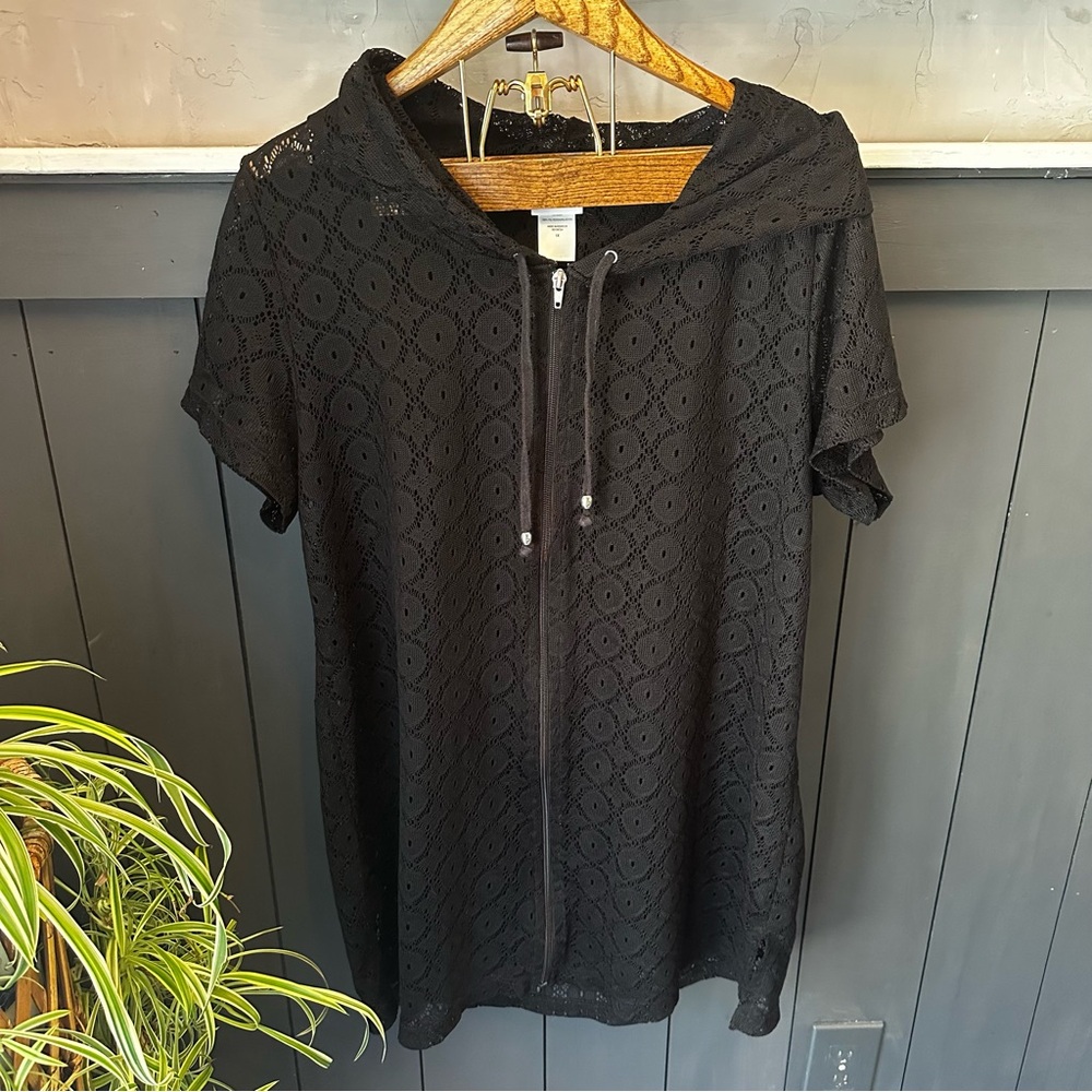 Jaclyn Smith Black Cover Up Charcoal Black Sweatshirt‎ Hoodie size 1X